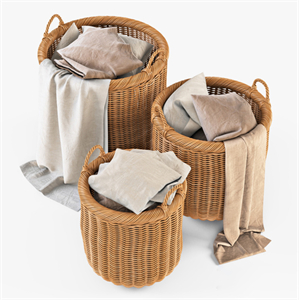 Basket with linen 007 / Natural color